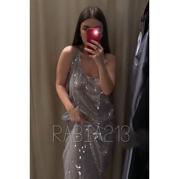 ZARA SEQUIN MIDI DRESS SILVER - Picture 3 of 6